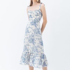 Chicwish Swallow & Rose Printed Tie-Strap Midi Dress